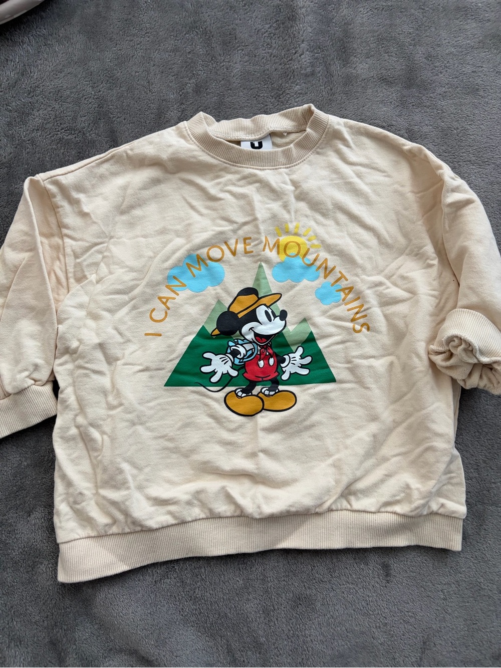 Cream Mickey Graphic Sweatshirt - I Can Move Mountains